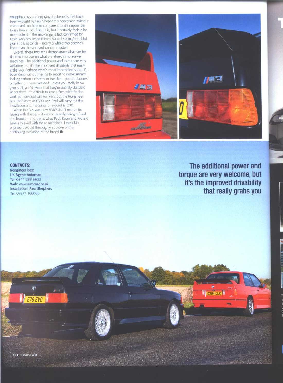 Page 7 of BMWCar magazine article featuring the Rongineer M3 Airbox Kit